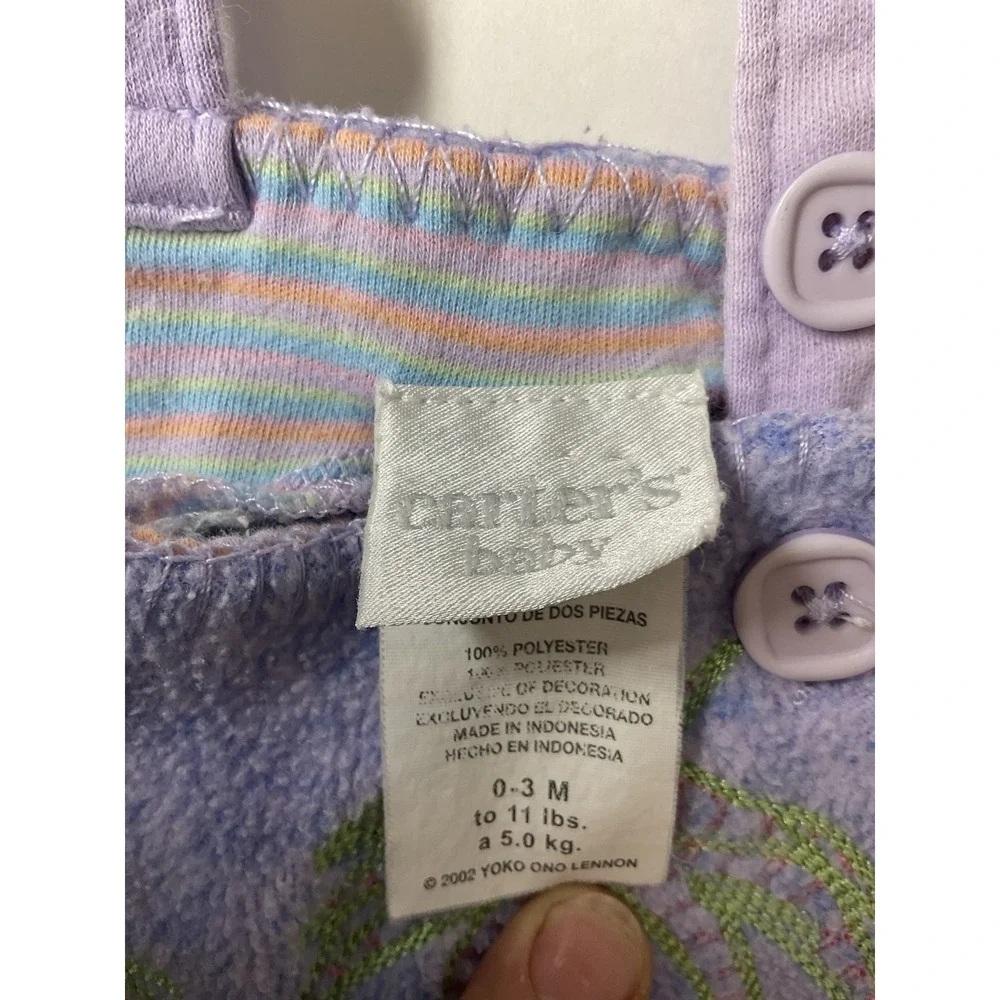 Vintage Carters John Lennon Fleece Overalls 3-6 Month‎ Lavender Purple Giraffe